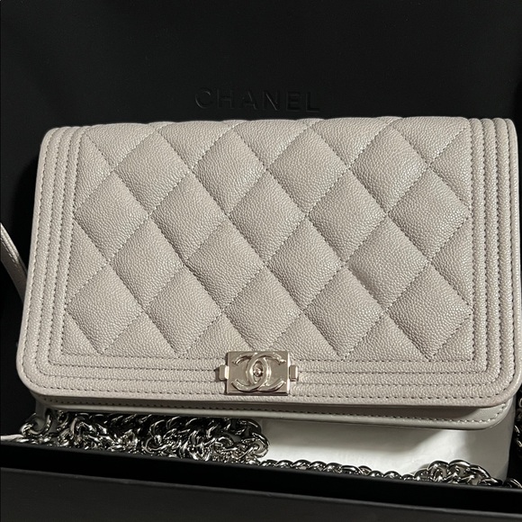 Chanel Caviar Boy Wallet on Chain — Grey - Picture 1 of 13